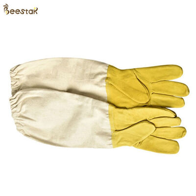 購入 Economic Sheepskin Beekeeping Gloves with Leather and Canvas in Yellow and White for Bee Protection オンライン製造