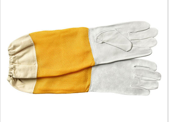 購入 L - XL 白い羊皮の養蜂手袋 黄色い柔らかい換気袖 オンライン製造