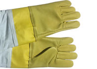 #13黄色いヤギの皮およびSmoothyの革手首の保護装置および白い布の袖   蜂の手袋