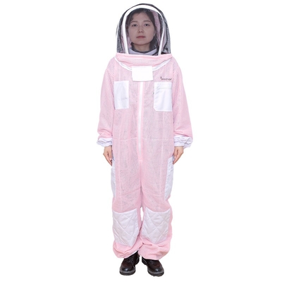 高品質のジッパー付き,ハッパ付き,透気性のあるピンク色の養蜂保護服